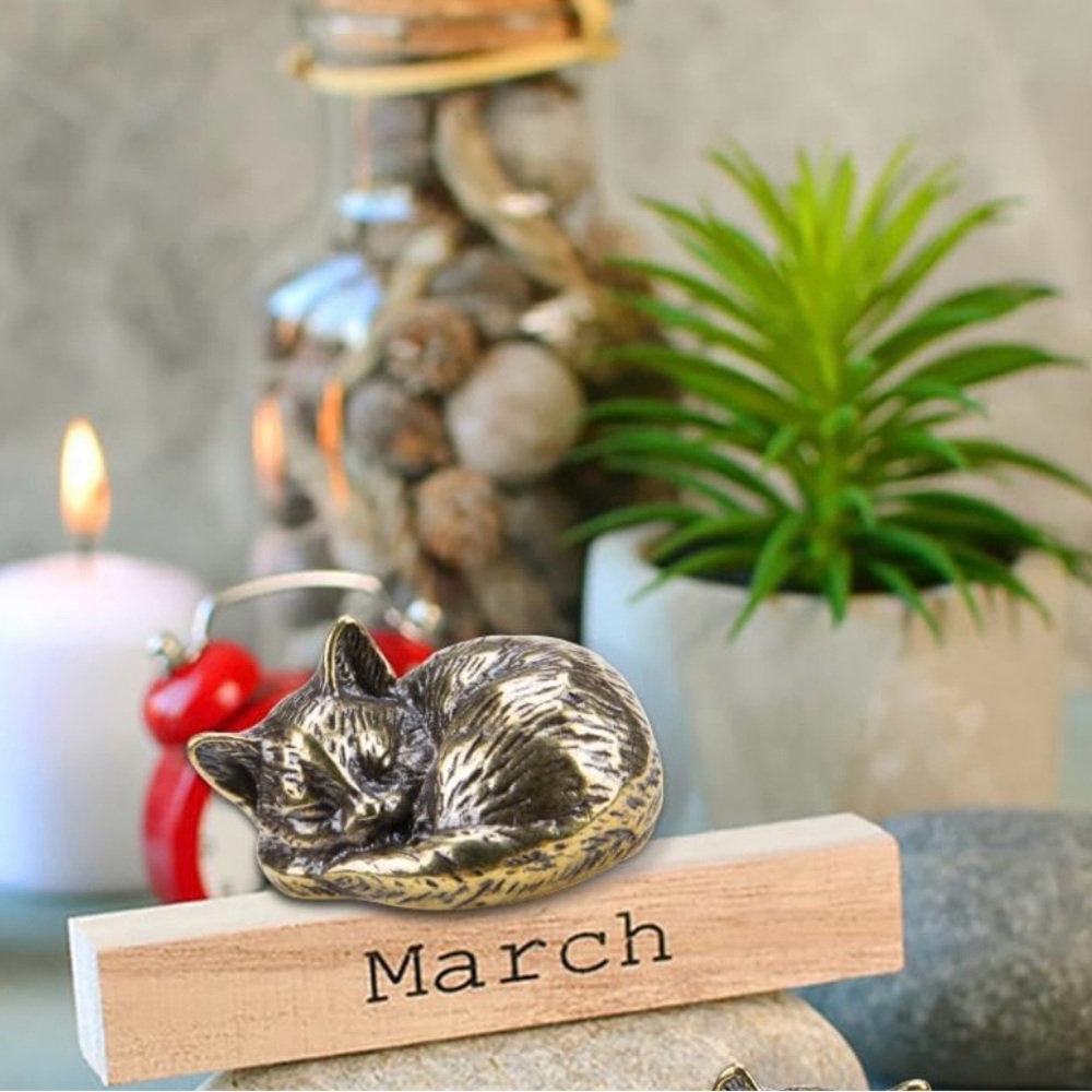 Retro Miniature Sleeping Cat Figurine Brass